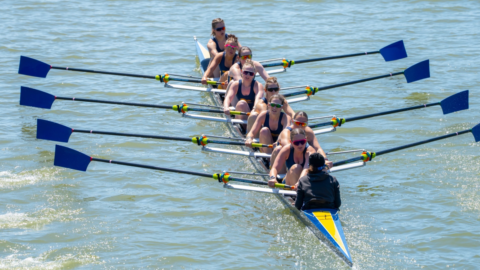 Varisty 8+ Boat races down the Niagara river in the Black Rock Cup.