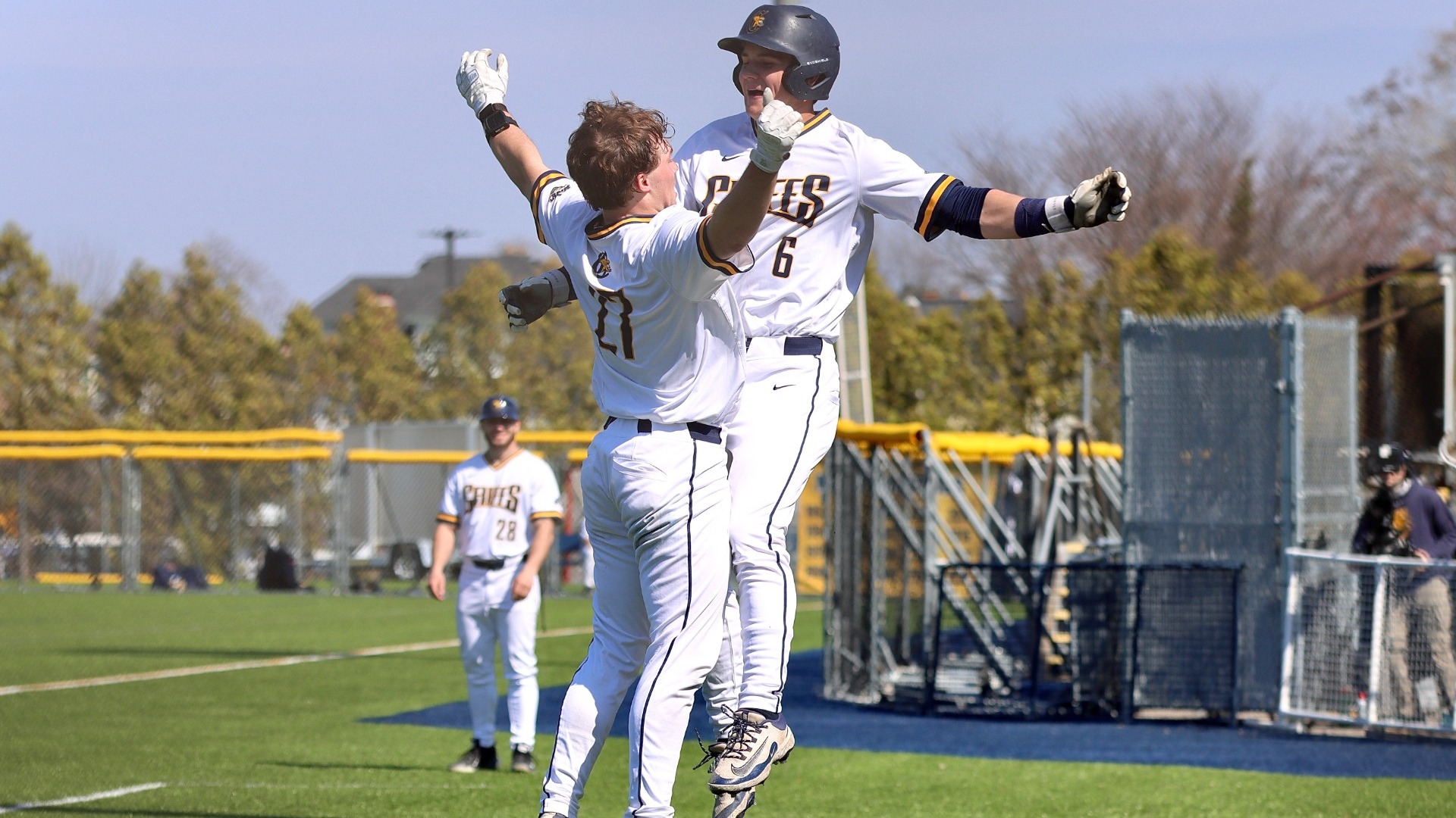 Blake Herman and Bennett Cox celebrate vs. Saint Peter's - April 4, 2026