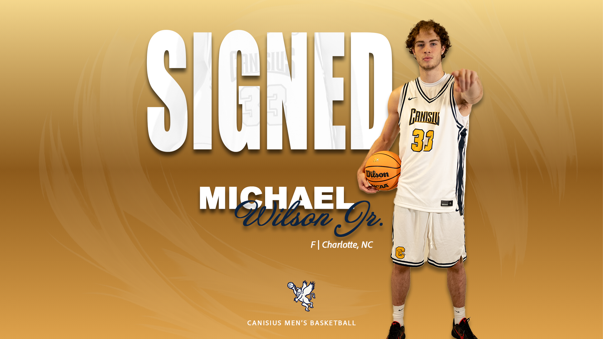 A graphic annuncing men's basketball player Michael Wilson Jr. has joined the Canisius program for the 2026-27 season.