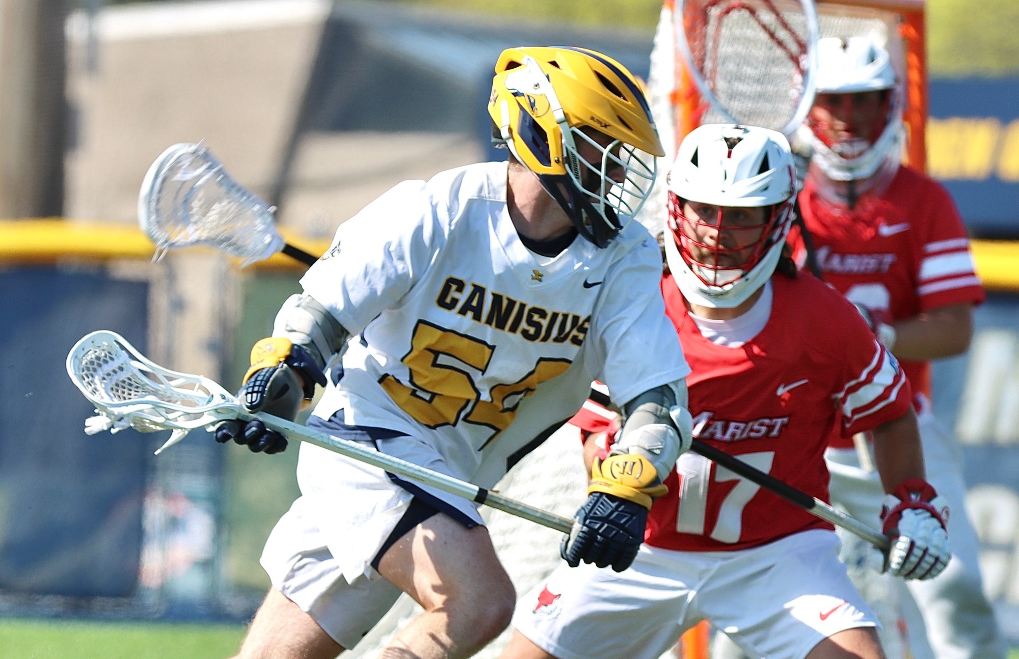 Canisius midfielder TJ Buono is shown cradling the ball during game action against Marist at the Demske Sports Complex on April 22, 2026