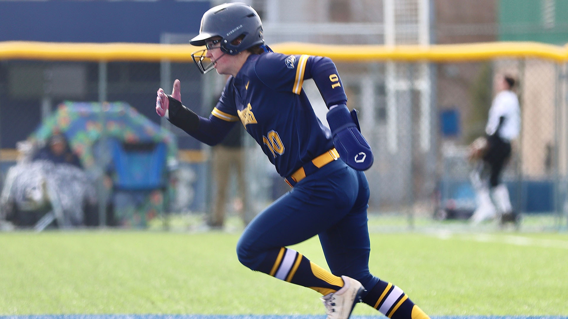 Ella Johel runs towards second base after hitting a ball to the wall in a home game against Fairfield on March 29, 2026.