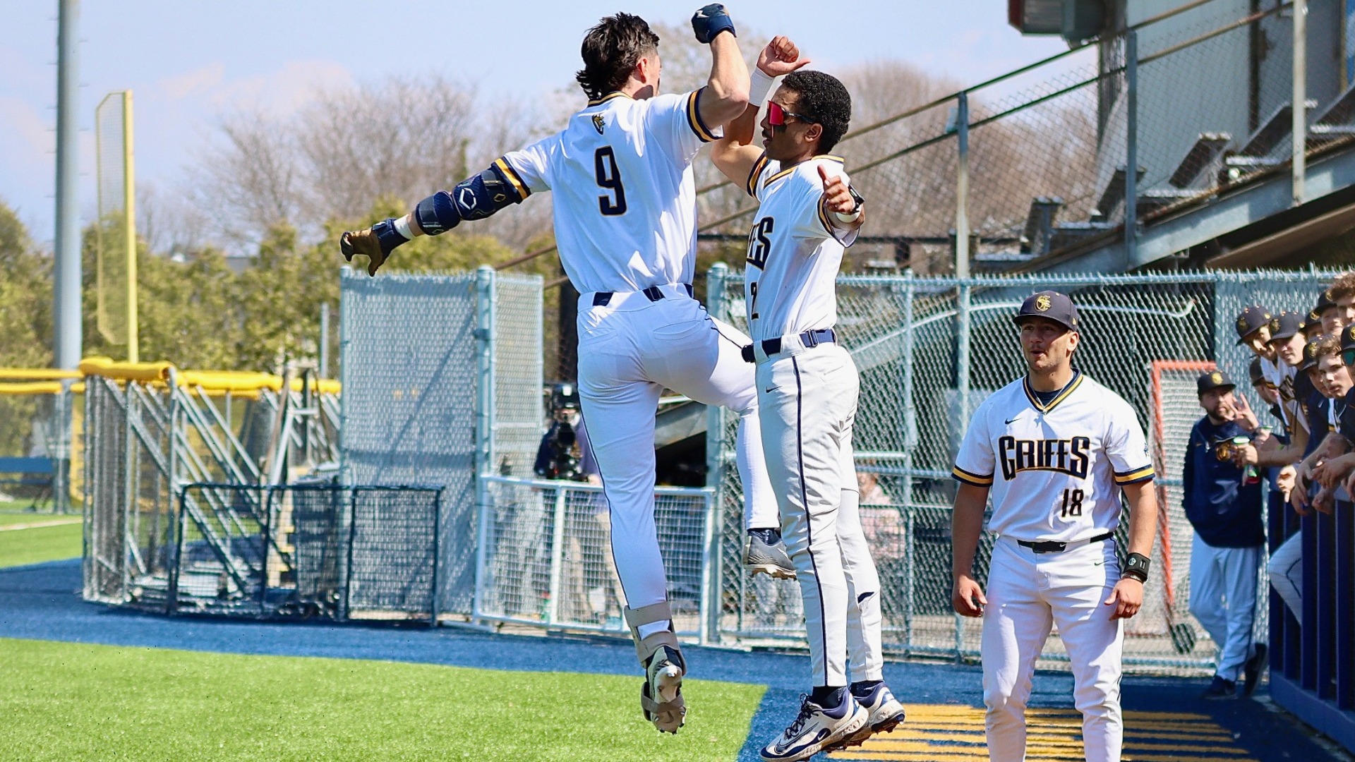 Owen Silliman and JC Spinosa celebrate after a solo home run - April 3, 2026