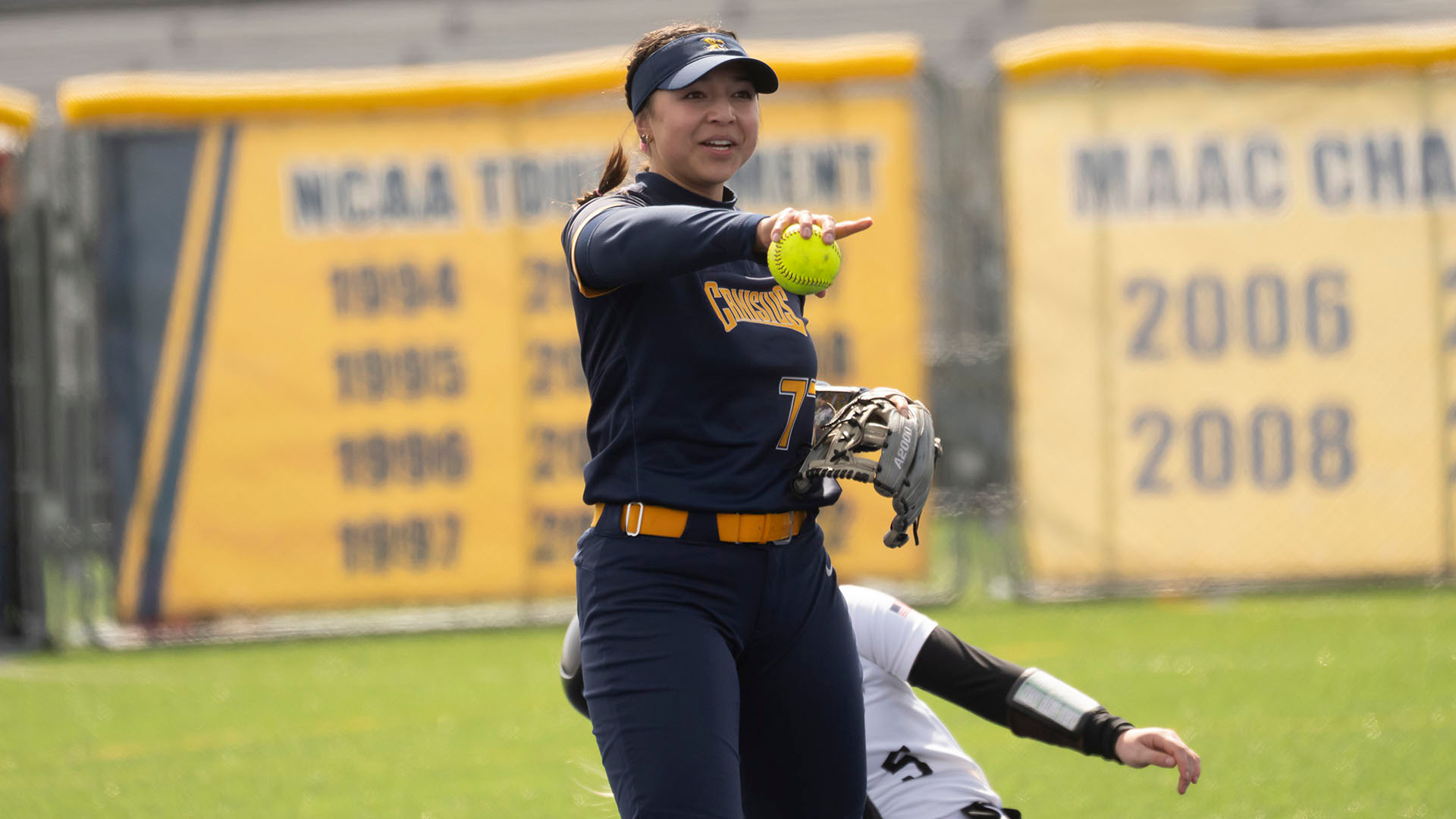 Bailey Alatorre points to her teammates after recording an out in the field in a home game against Fairfield on March 29, 2026.