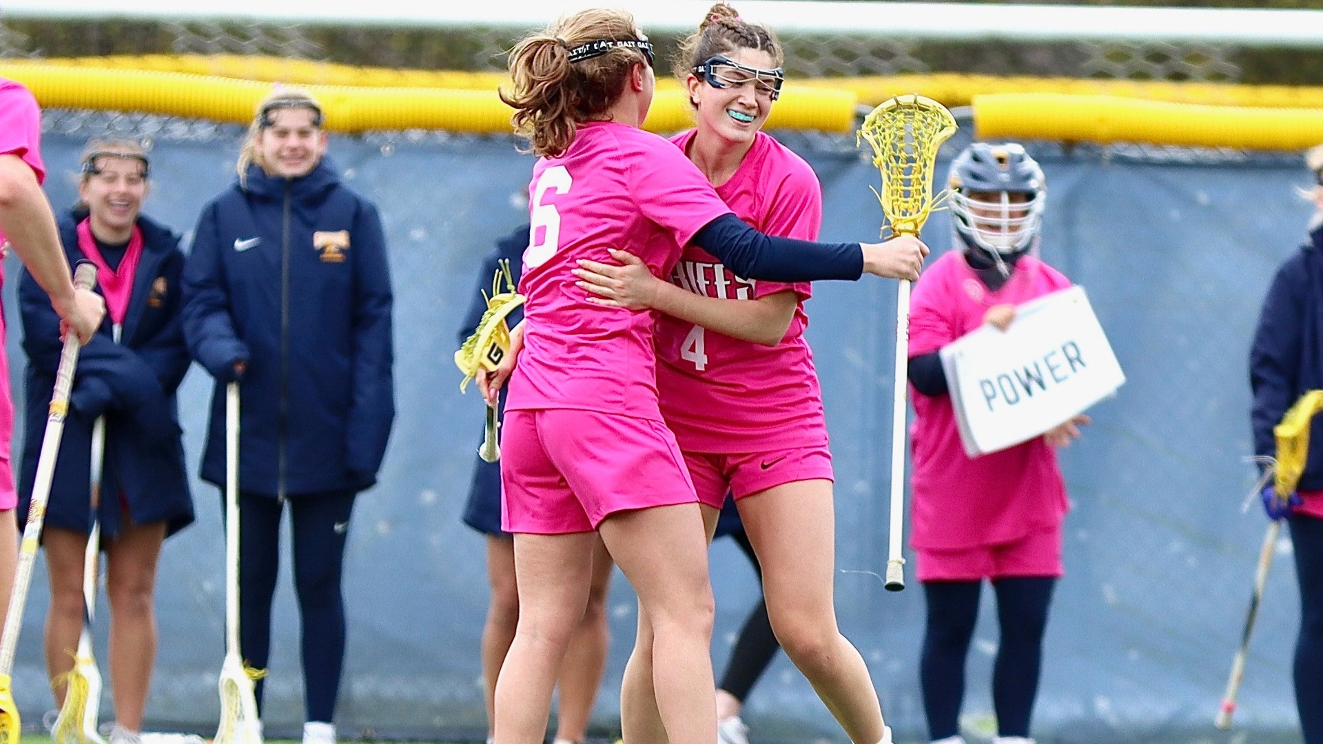 Bridget Brown and Maddie Fitzgerald celebration after a goal against Marist at the Demske Sports Complex in Buffalo, N.Y. on April 3rd 2026.