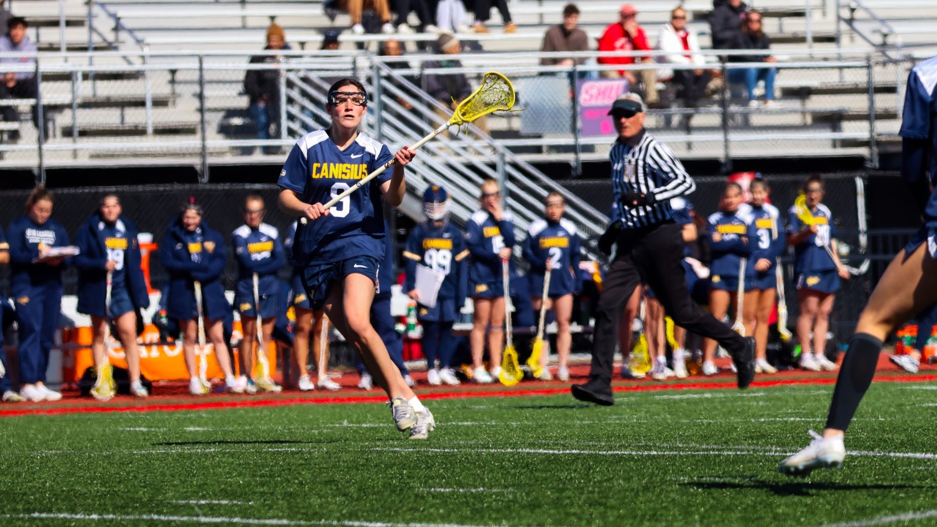Meg Hiltz runs down the field on April 8th 2026 at Campus Field in Fairfield, Conn.
