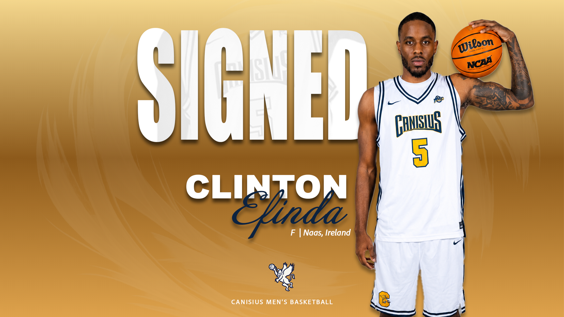 A graphic announcing men's basketball player Clinton Efinda has joined the Canisius program for the 2026-27 season