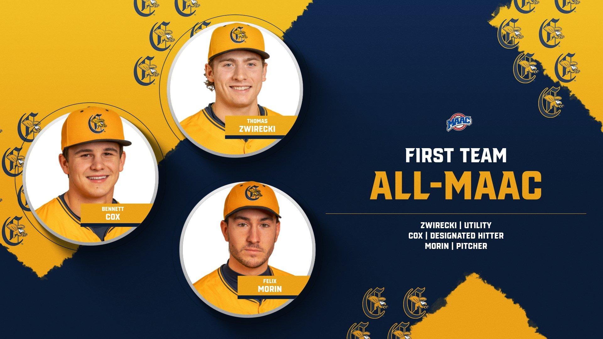 Thomas Zwirecki, Bennett Cox, and Fekix Morin First Team All-MAAC Graphic