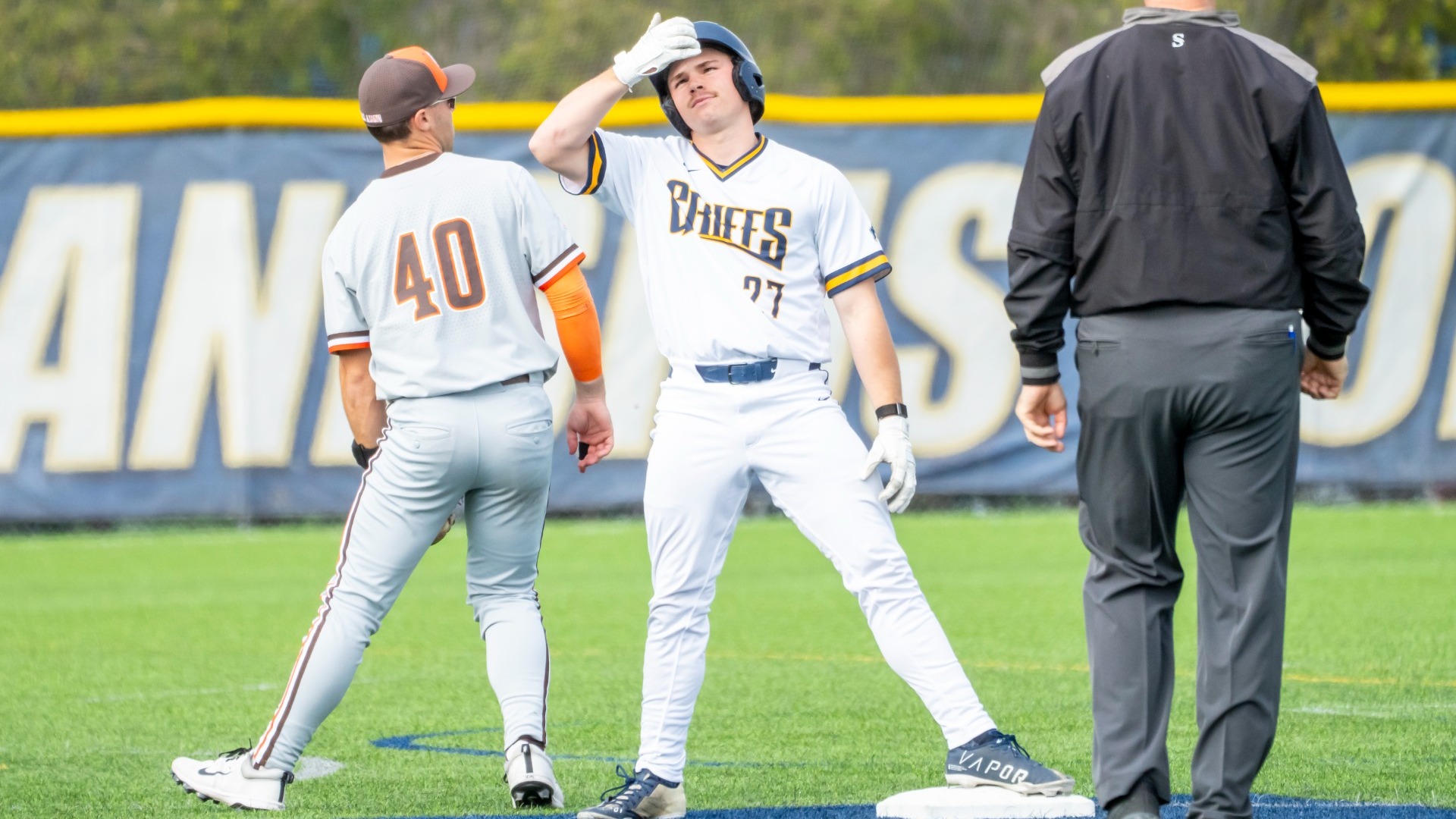 Blake Herman celebrates on second base in a midweek matchup vs. Bowling Green - April 15, 2026