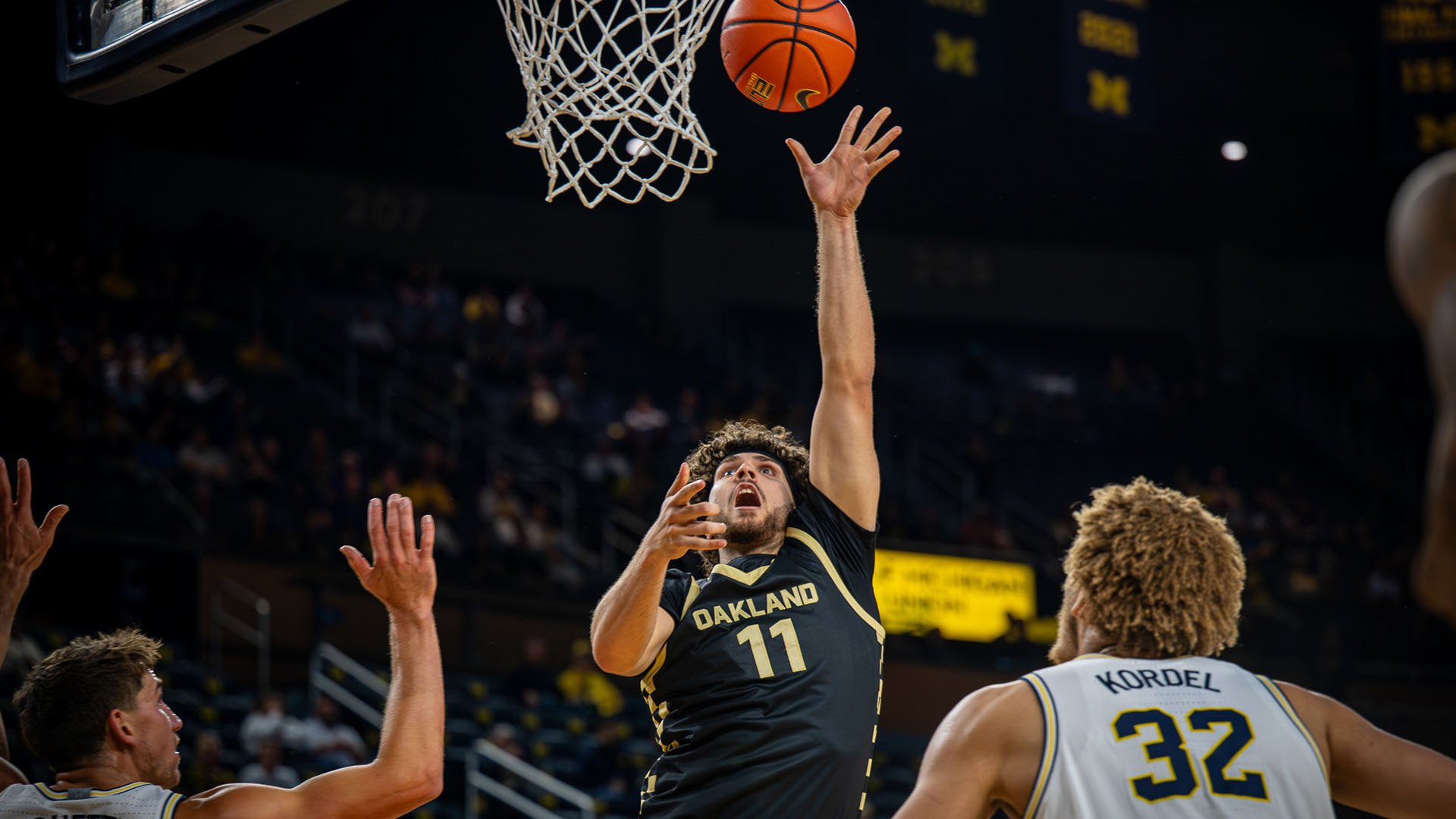 Nate Deer, a future member of the Canisius men's basketball team, scores a bucket in a road game at Michigan on Nov. 3, 2025.