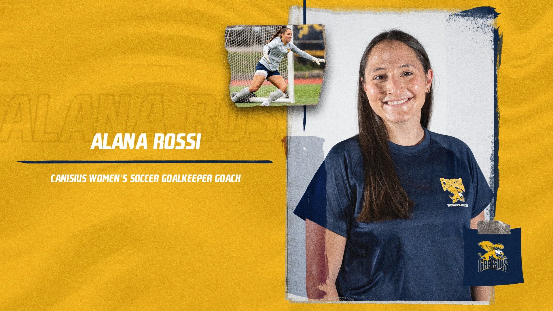 Graphic announcing the hiring of Alana Rossi as the program's goalkeeper coach