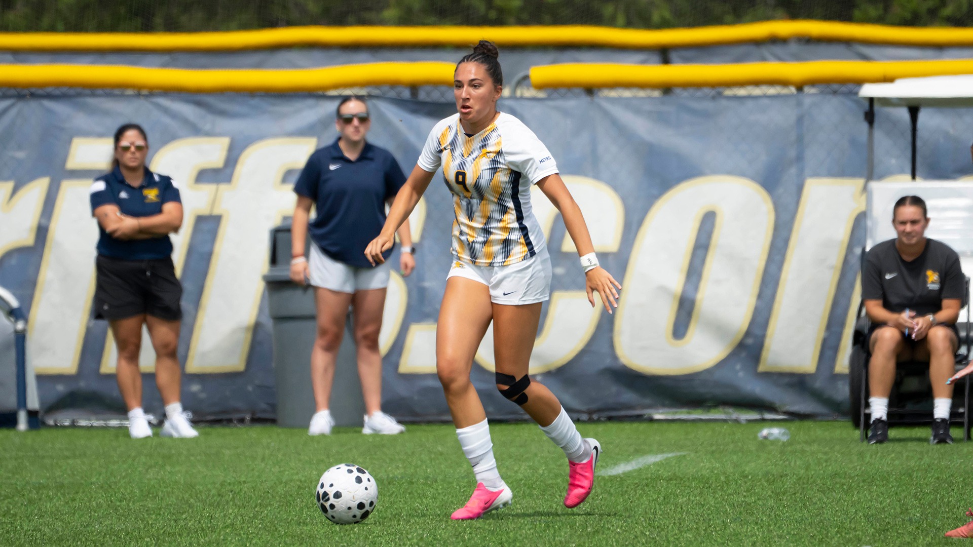 Canisius forward Romane Lanni is shown playing the ball during game action against Robert Morris at the Demske Sports Complex on Aug. 20, 2026