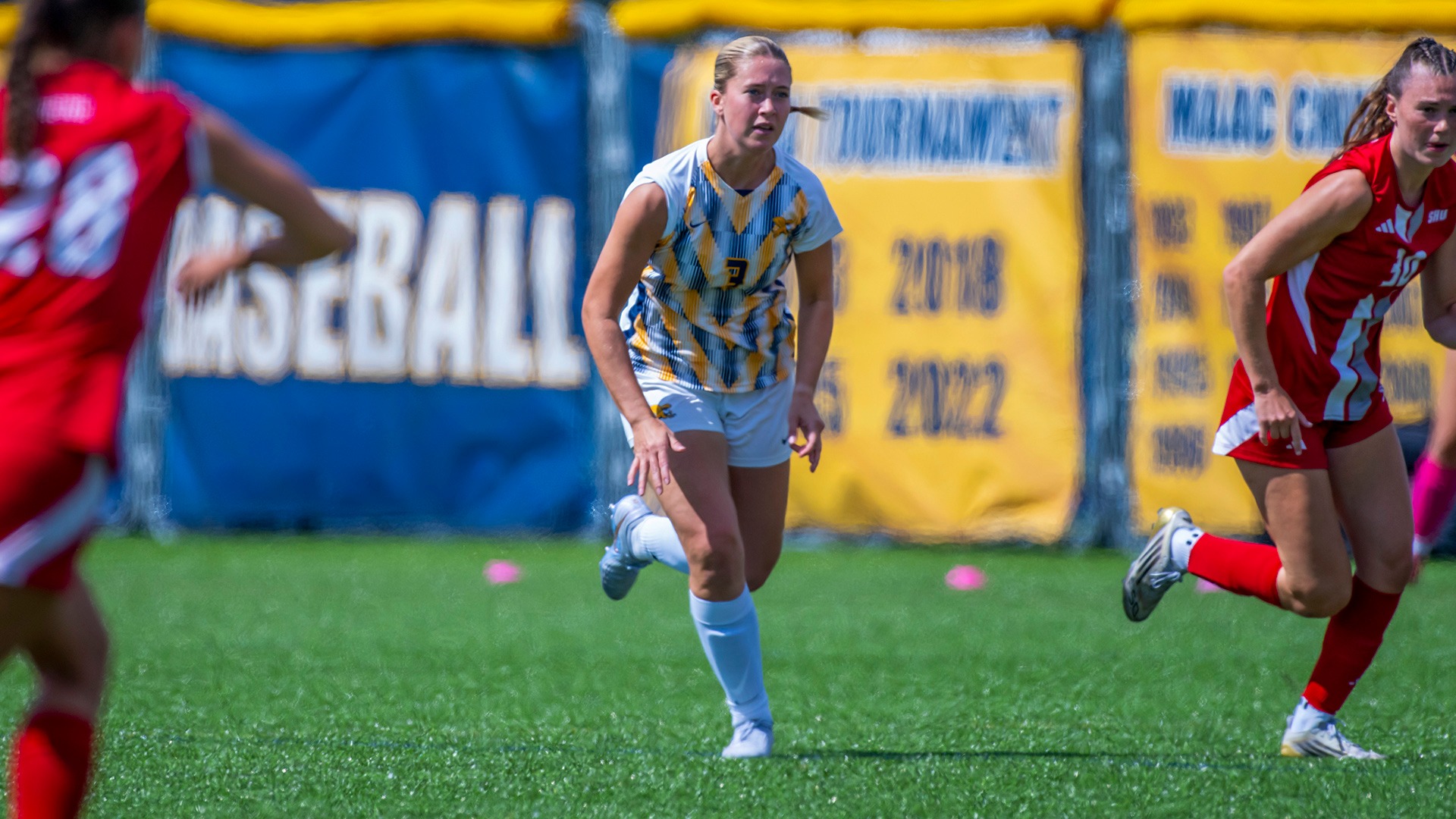 Canisius midfielder Imogen Fahy is shown during game action versus Sacred Heart at the Demske Sports Complex on Sept. 5, 2026