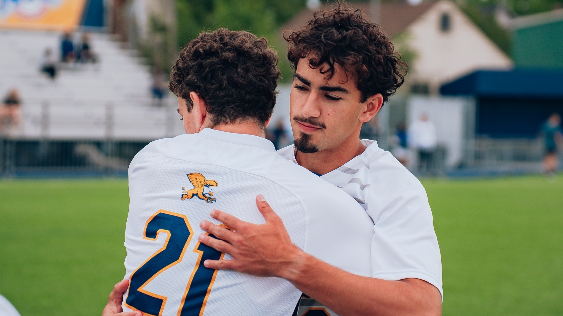Noah Baumslag and Gianni Angaran make a substitution vs Robert Morris - Aug. 23, 2026