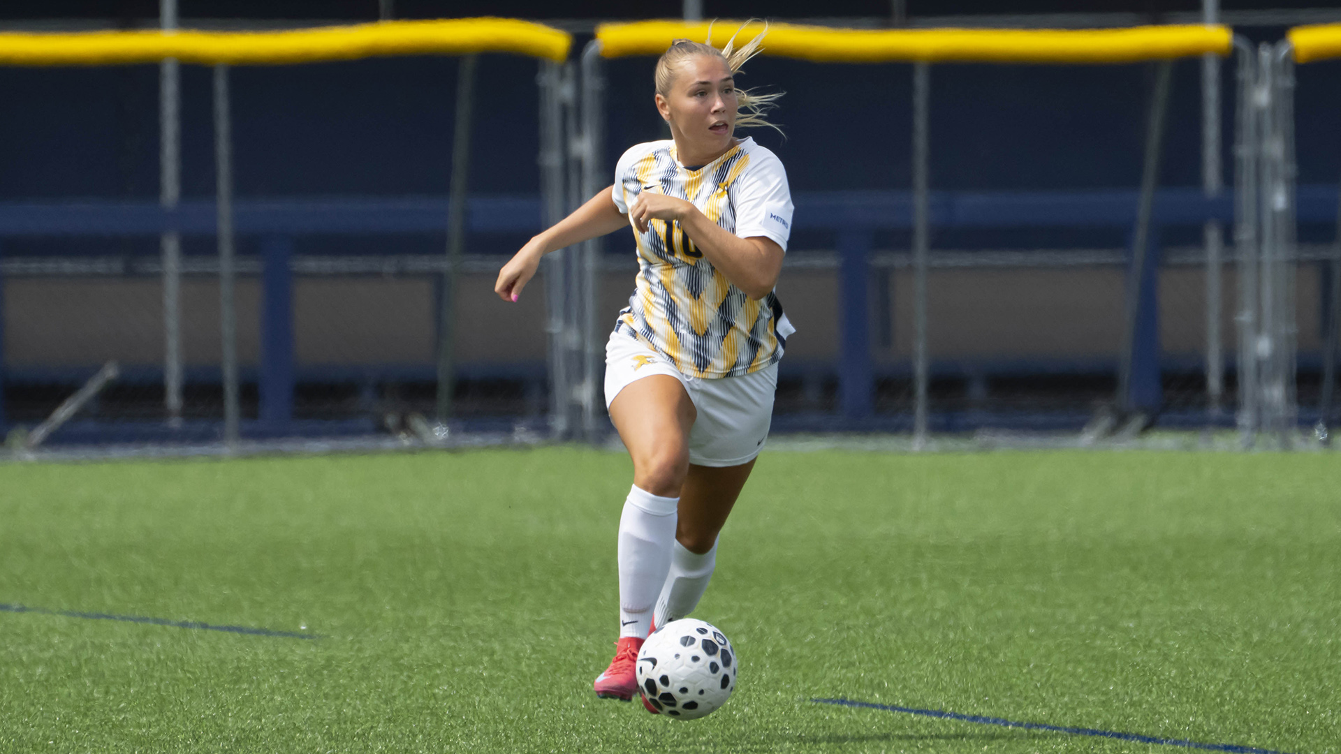 Canisius defender Meghan Joerger dribbles the ball during game action against Robert Morris at the Demske Sports Complex on Aug. 20, 2026