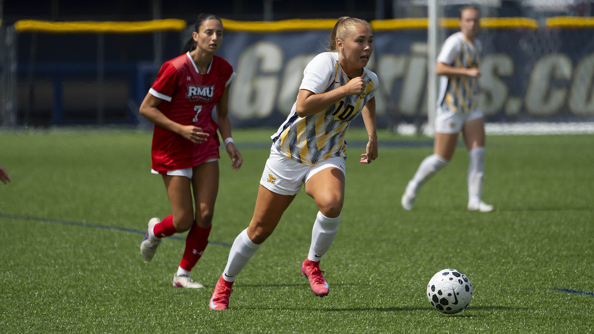 Canisius defender Meghan Joerger dribbles the ball during game action against Robert Morris at the Demske Sports Complex on Aug. 20, 2026
