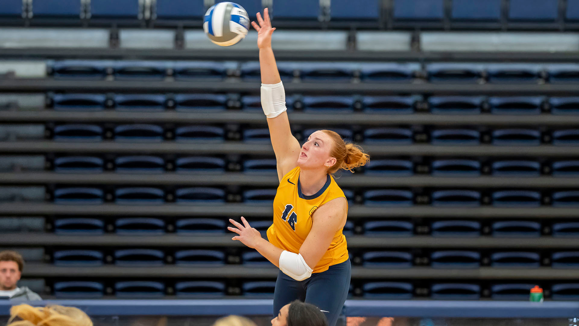 Emma Isroff swings for a kill in a home match against Dartmouth on Sept. 6, 2026.