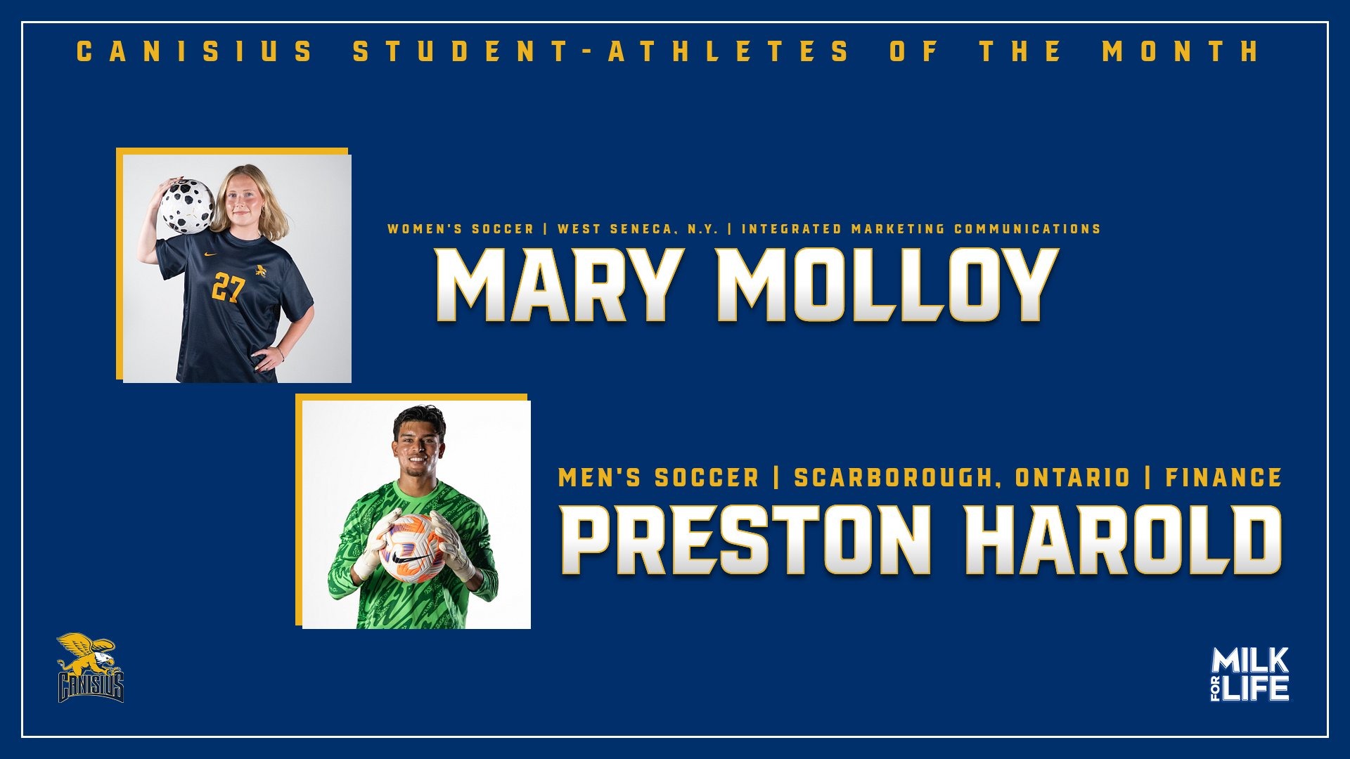 Mary Molloy and Preston Harold Student Athletes of the Month August 2026