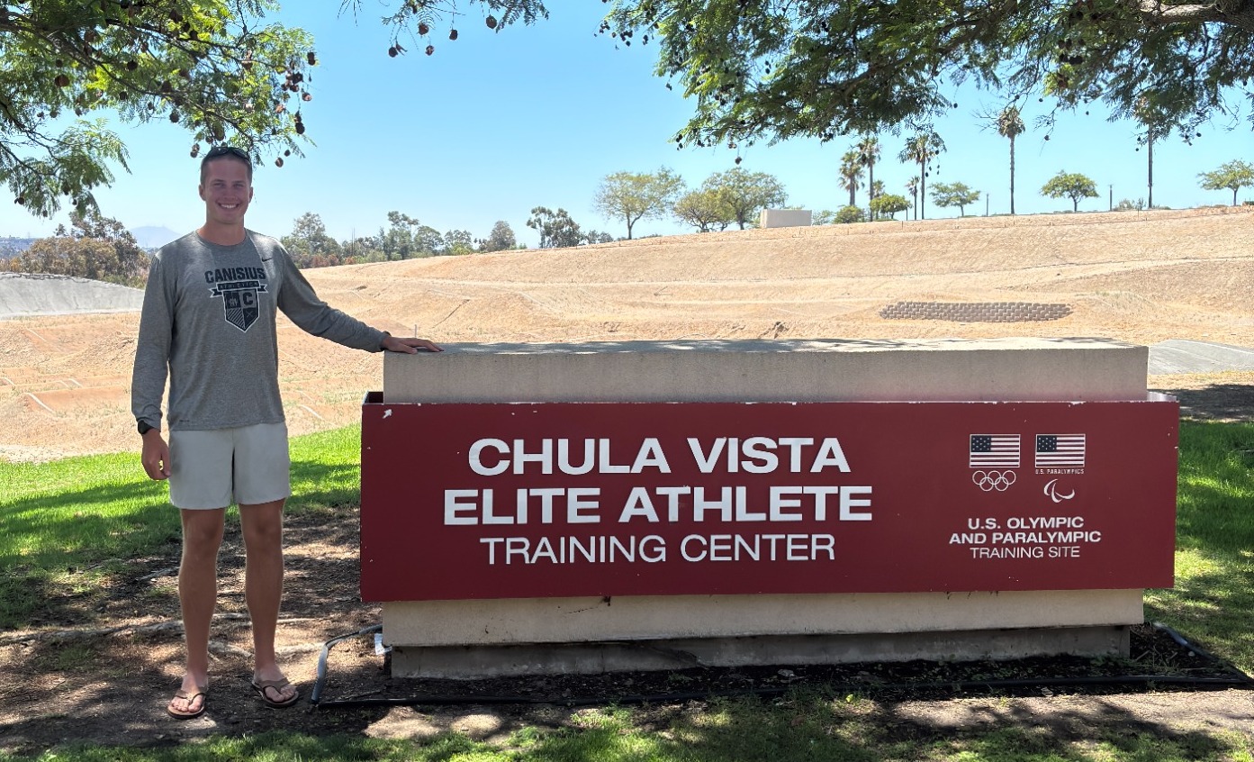 Ethan Pirigyi '26 at Chula Vista sign