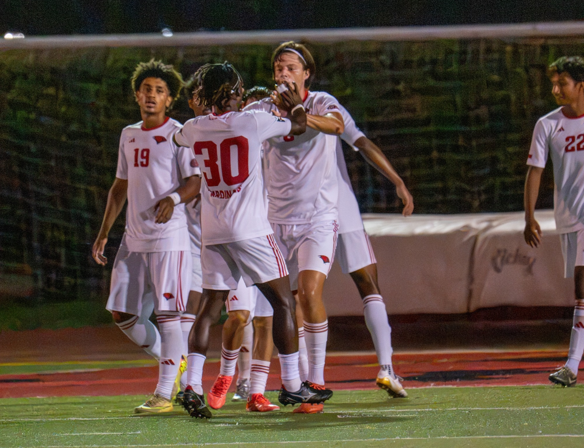 Men's Soccer celebrates against UTRGV