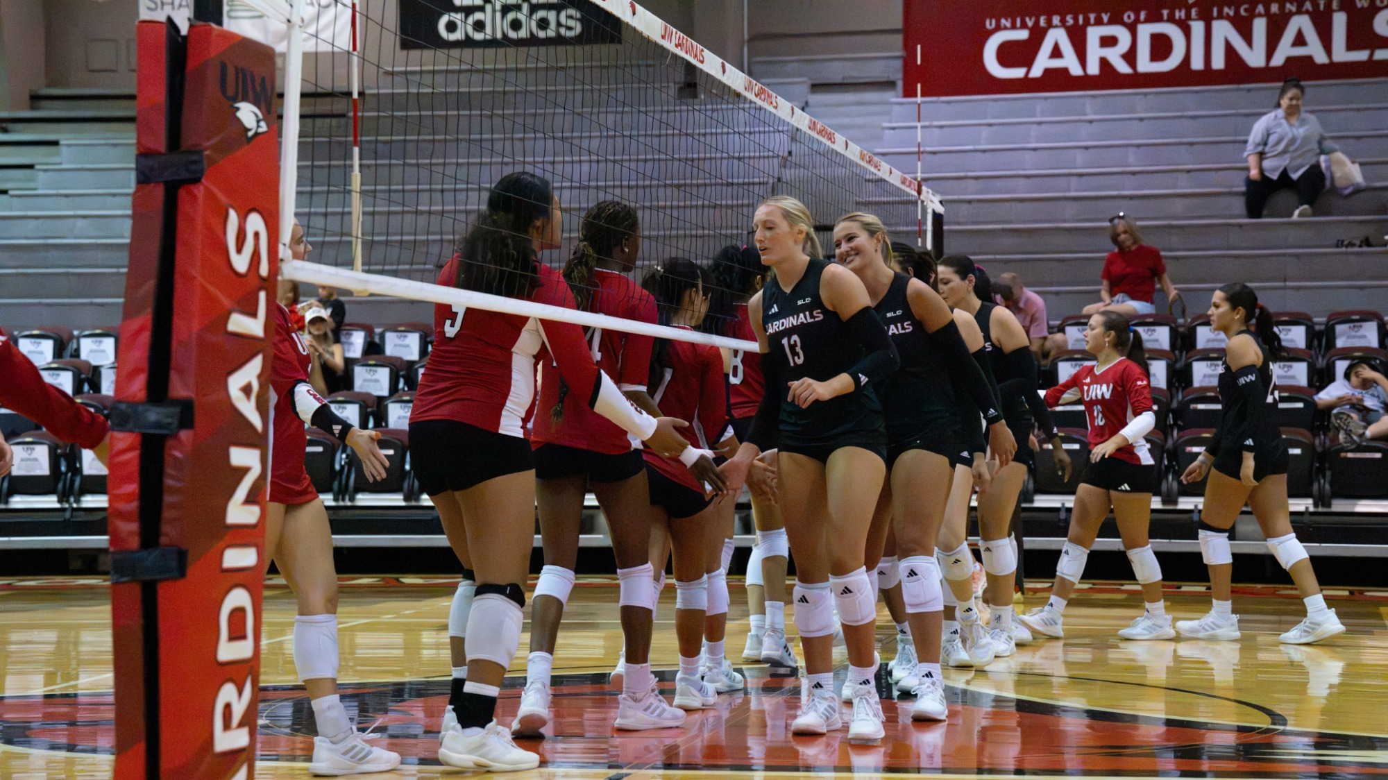 Volleyball team high fives at scrimmage