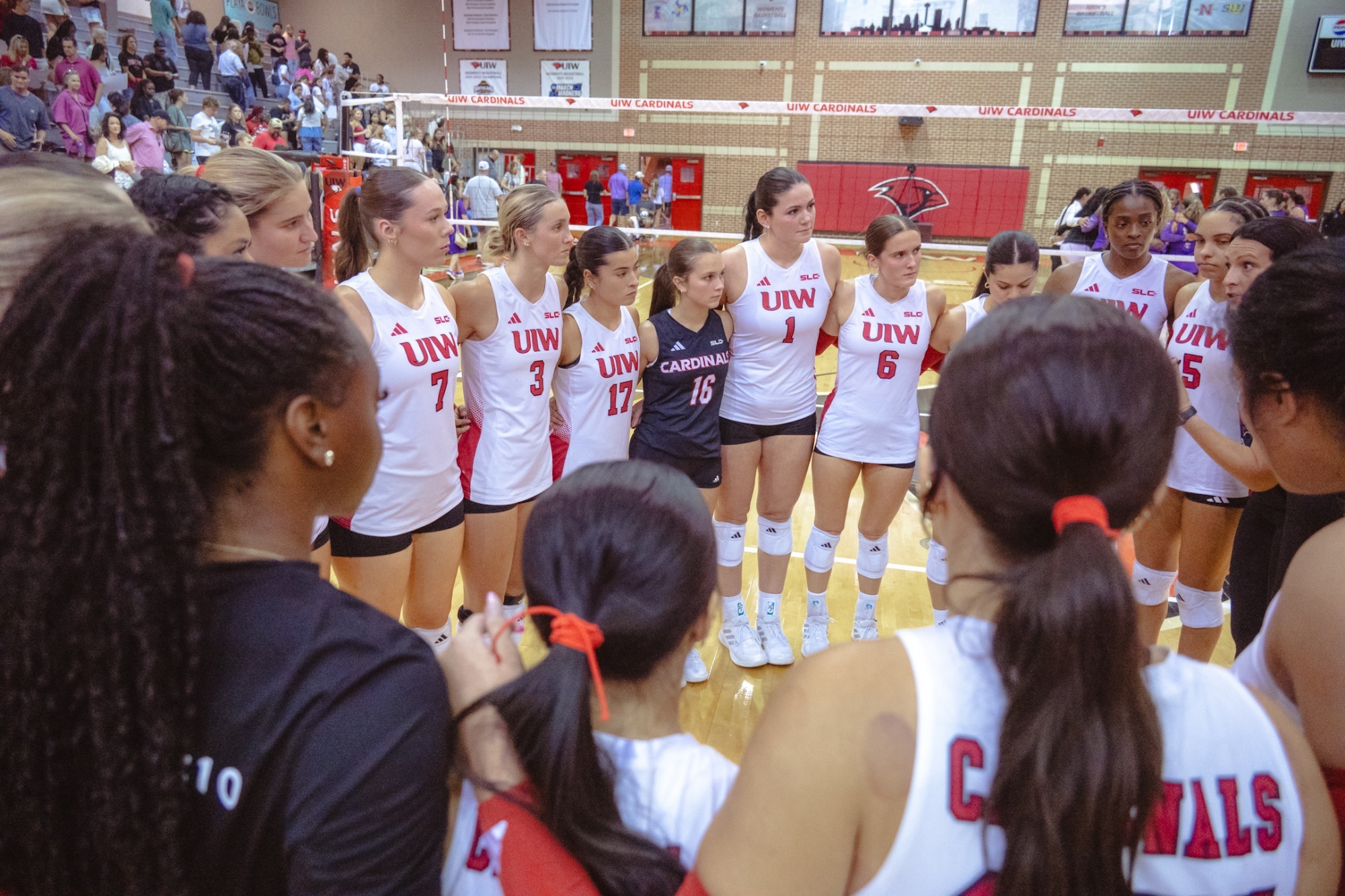 Volleyball huddles at McDermott