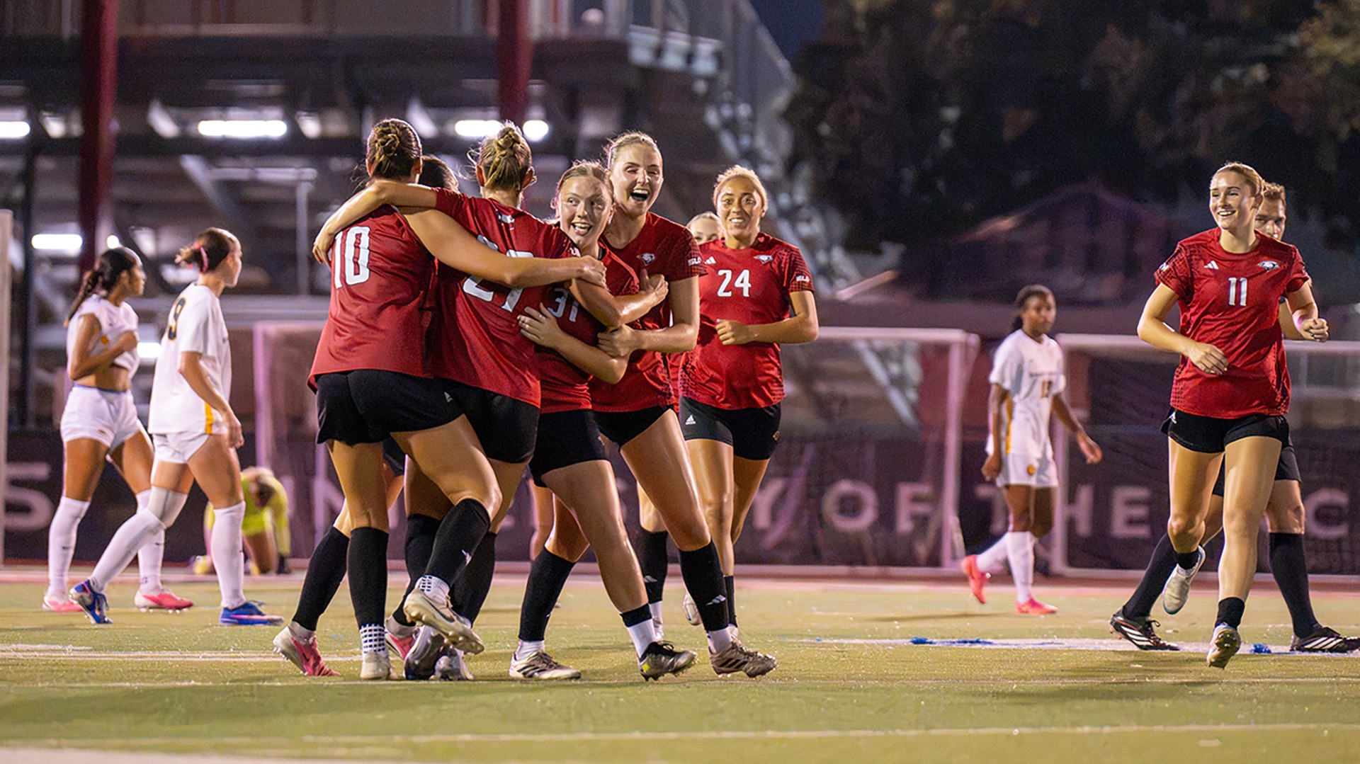 Women's soccer celebrates vs. ETAMU