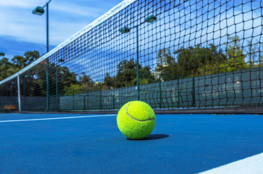 tennis ball in front of net
