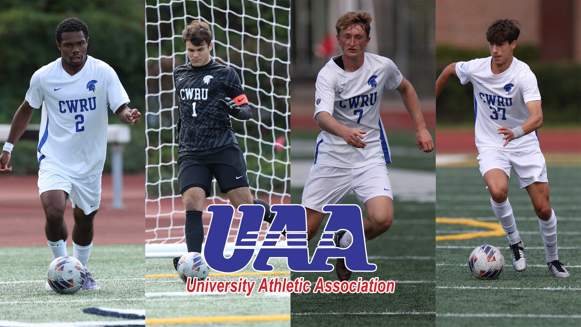 (L to R) Phillip Washington, Bradley Winter, Camden Larson, Alex Eby; UAA logo bottom center