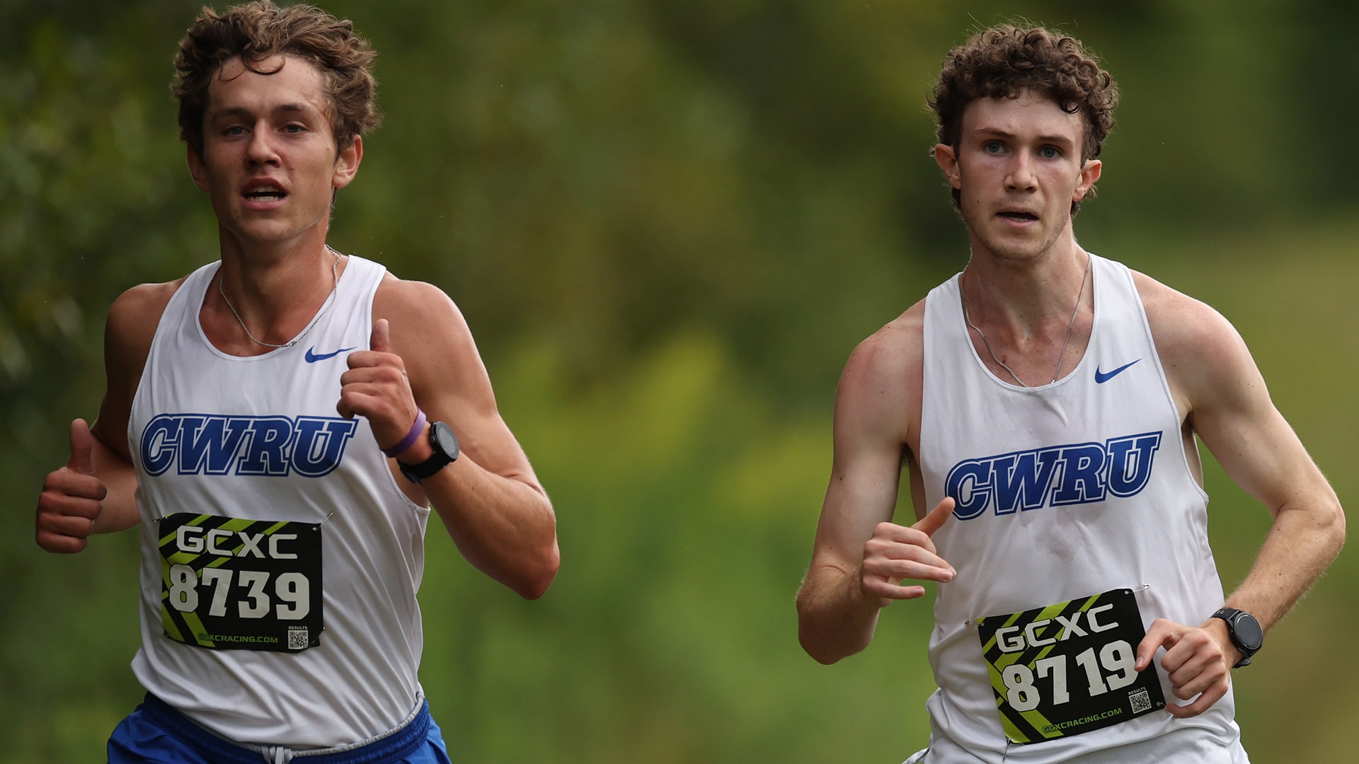CWRU's Jacob Slater (left) and Donovan Crowley (right) running at the Sudeck meet