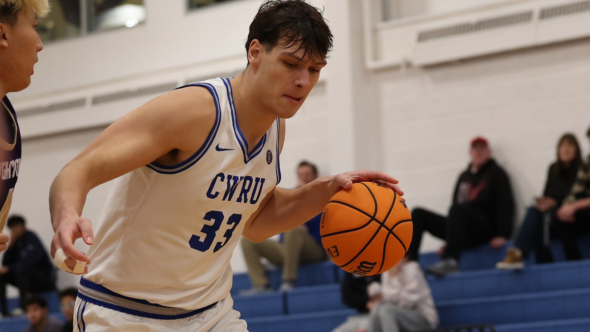 Alex Vincent dribbling against a Houghton defender