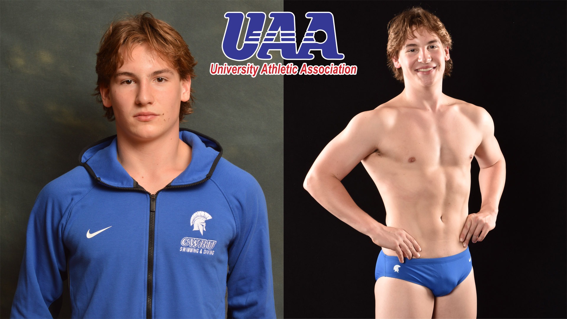 Ryan Wells headshot (left) and posing in front of a dark background (right)