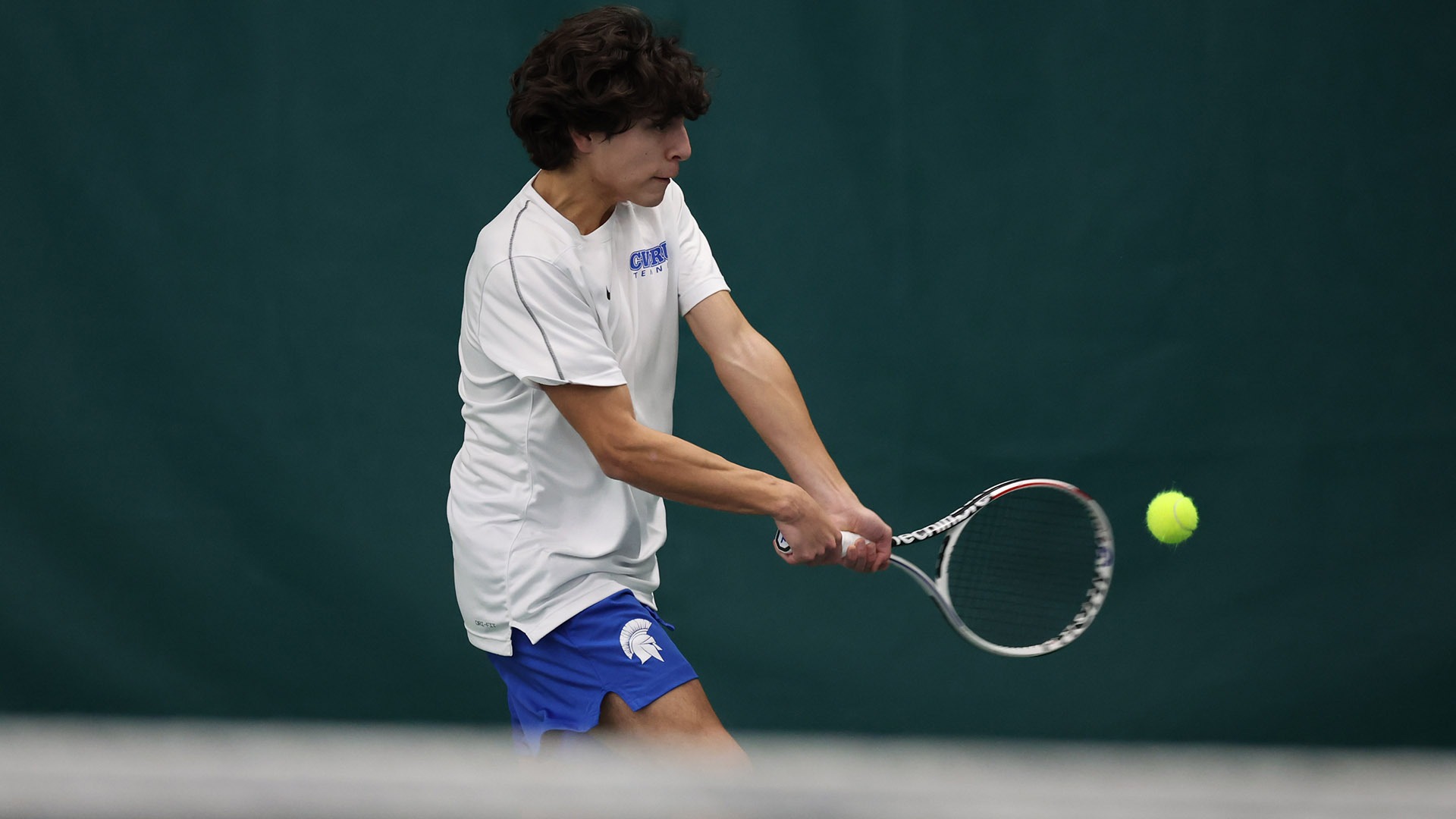 Santiago Salazar Garza returning a shot against Allegheny
