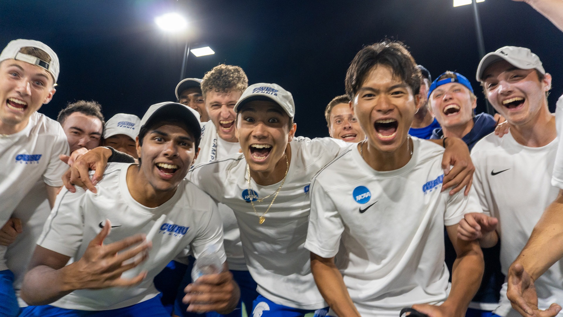 CWRU players yelling into the camera