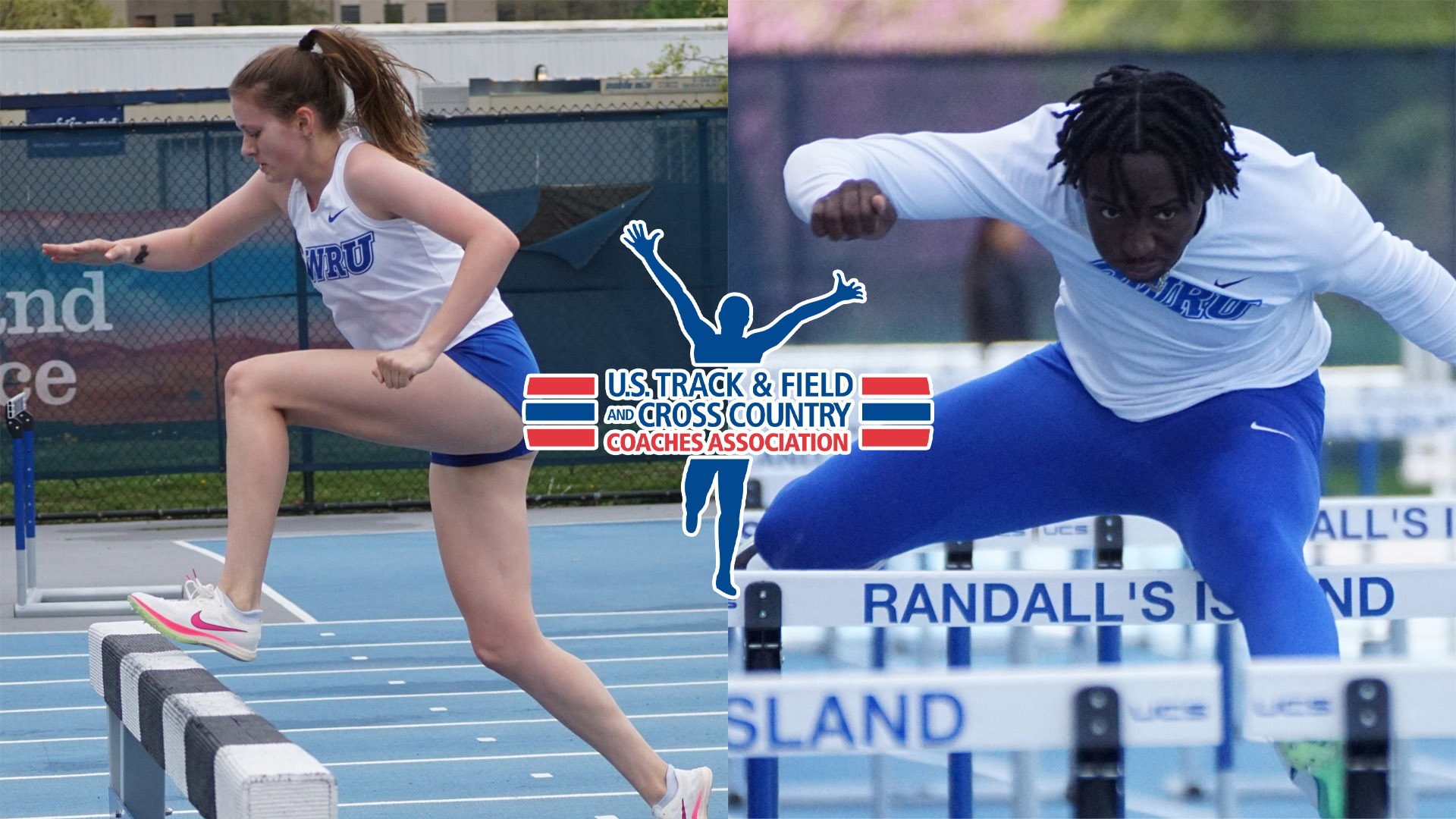 Ayla Grabenbauer (left) Bryce Hodge (right) USTFCCCA logo (center middle)