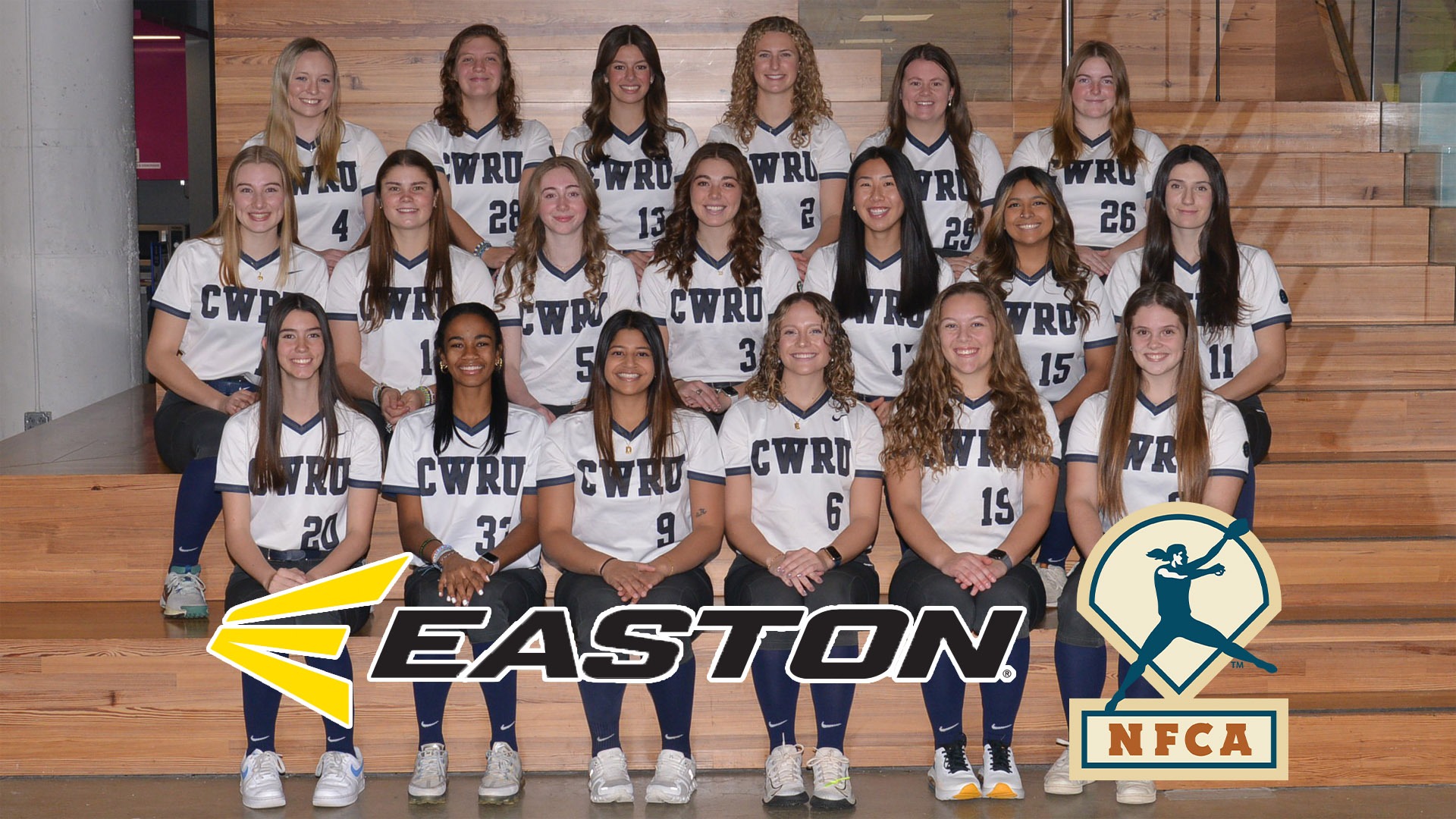 2025 CWRU Softball team with Easton and NFCA logos