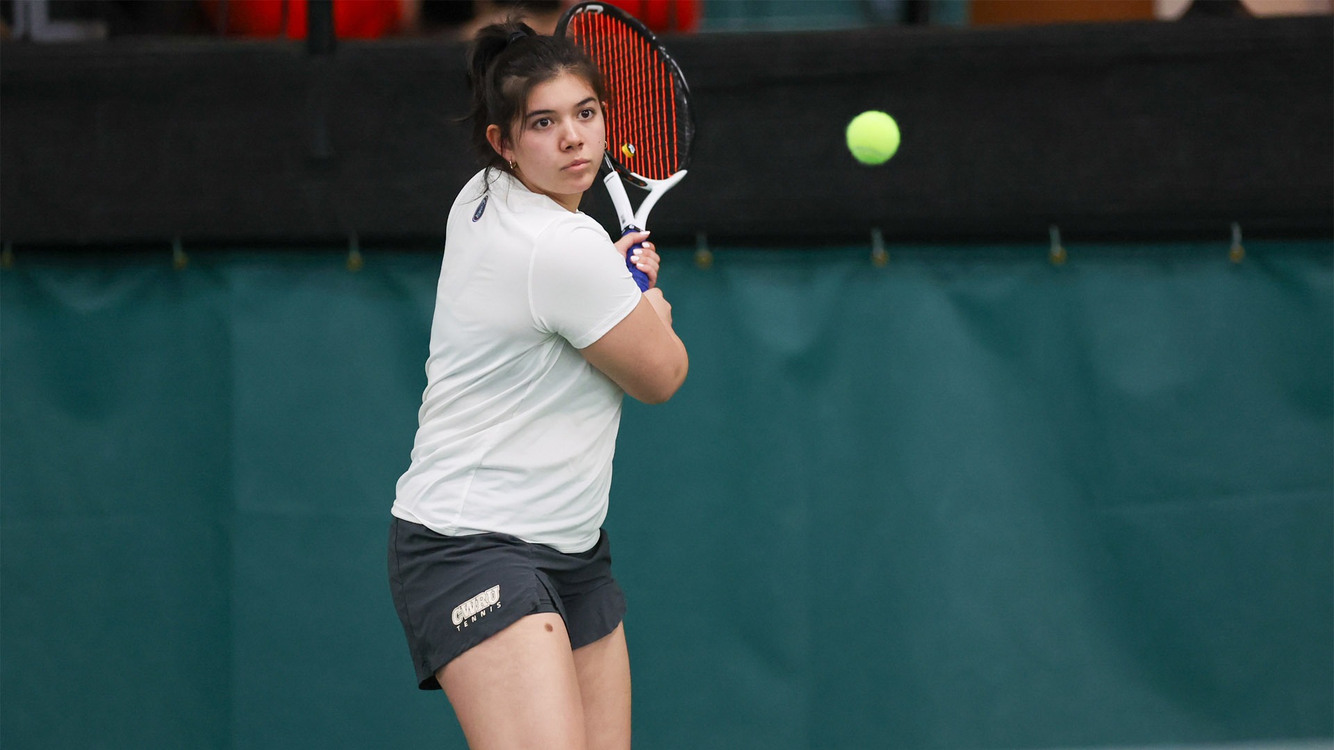 Yasemin Bilgin about to hit a backhanded shot