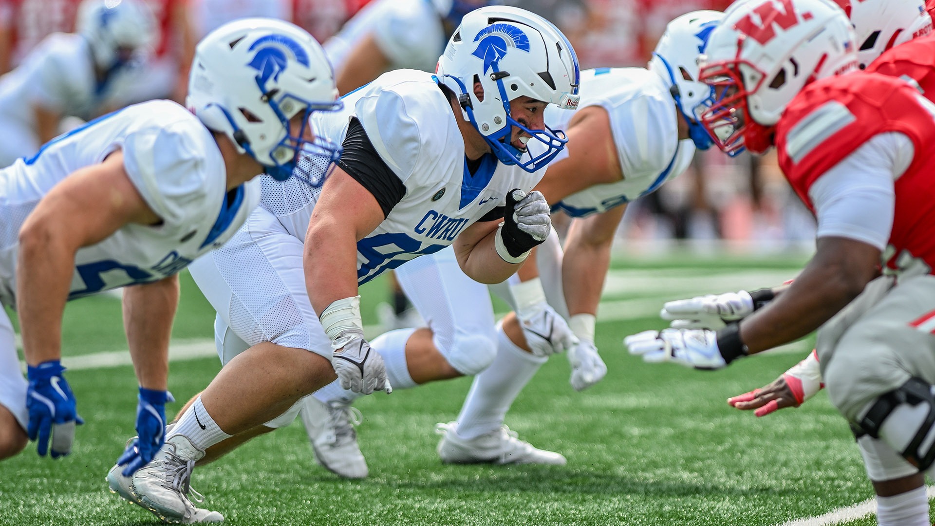 Jack Tierney attacking the Wabash offensive line