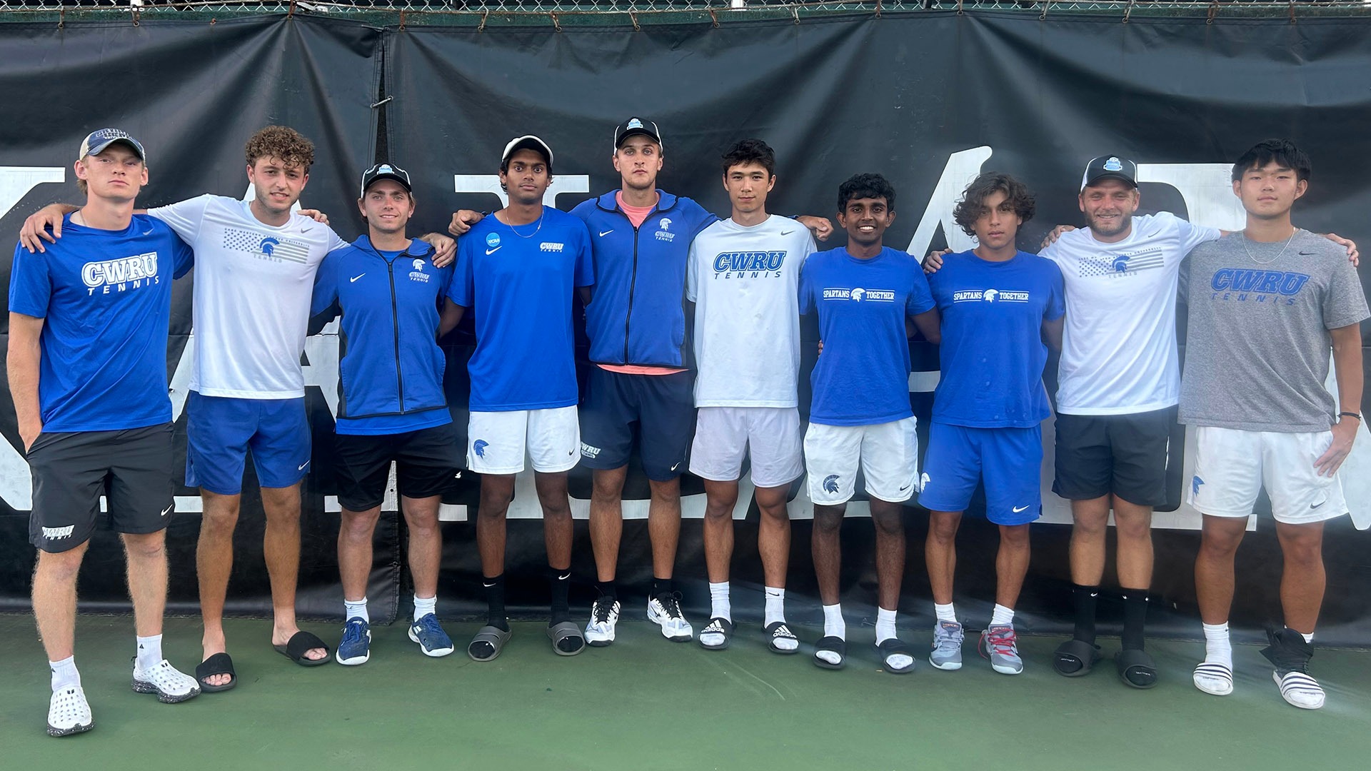 Group photo of CWRU men's tennis players who participated in the 2025 ITA Regional Championship