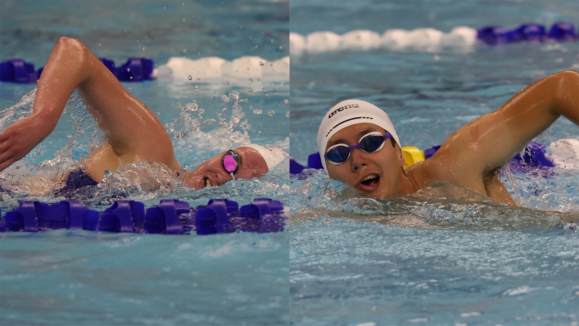 A pair of Spartan swimmers in the middle of swimming