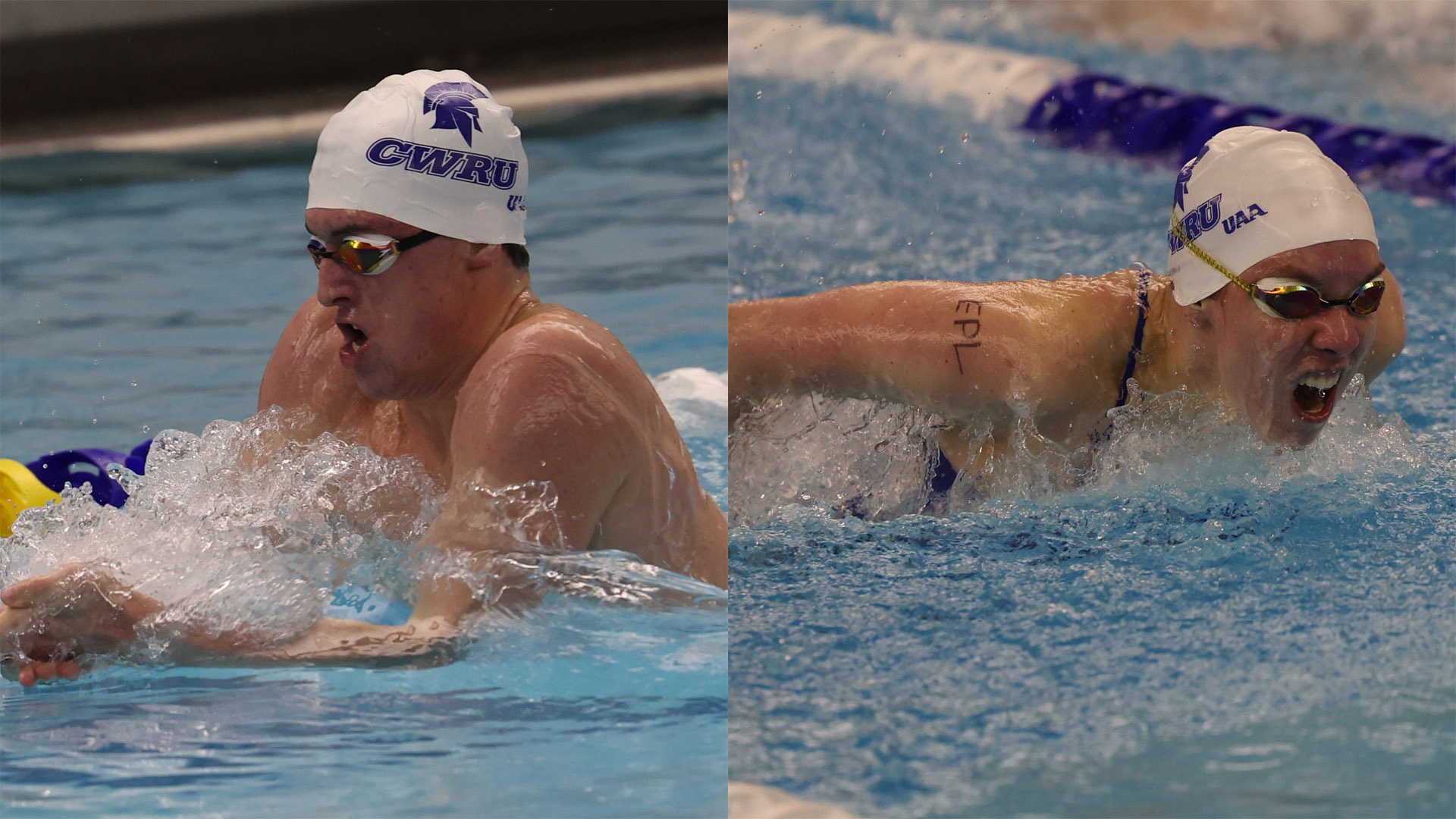 A pair of Spartans swimming against CMU
