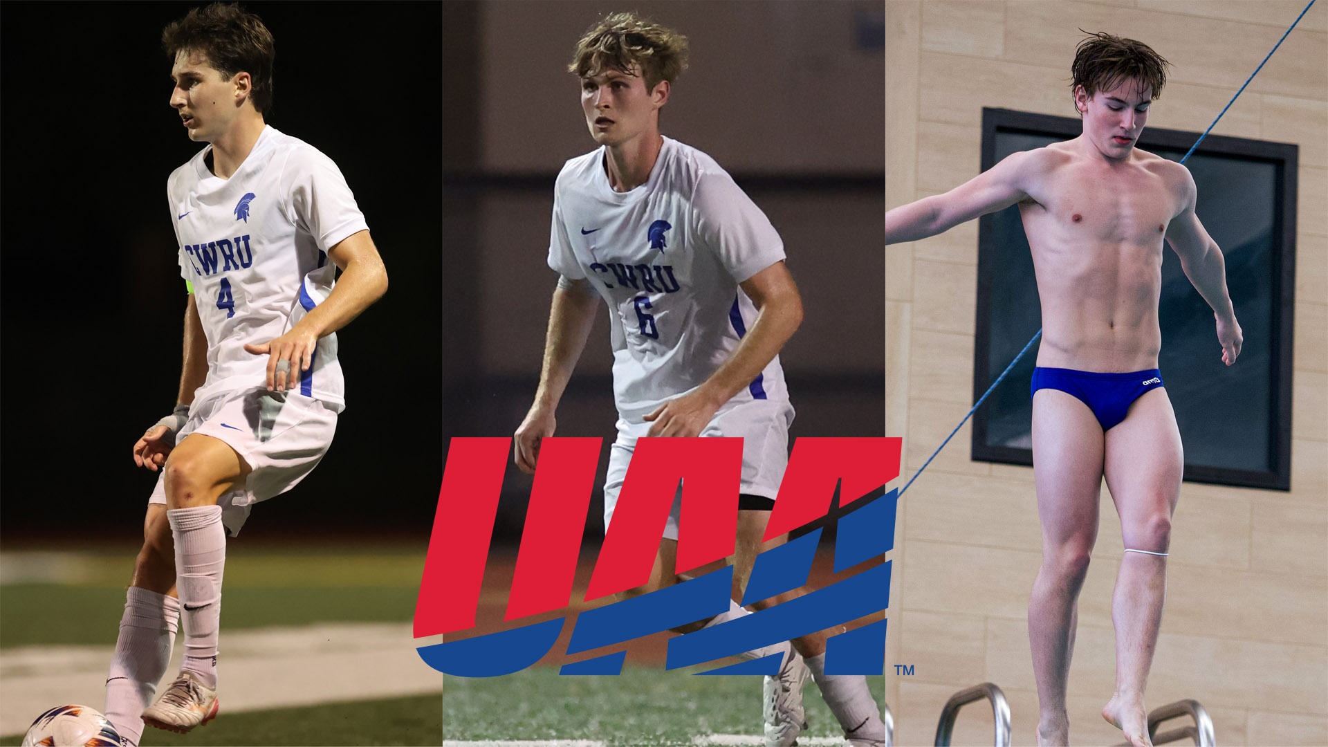 (L to R) Cormac Apostolides, Owen Guffey, Ryan Wells with the UAA logo lower center