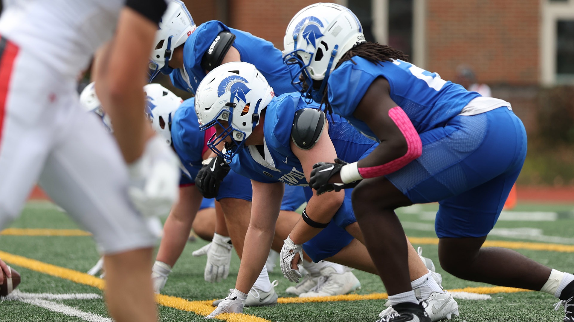 The Spartans' defensive line against Saint Francis