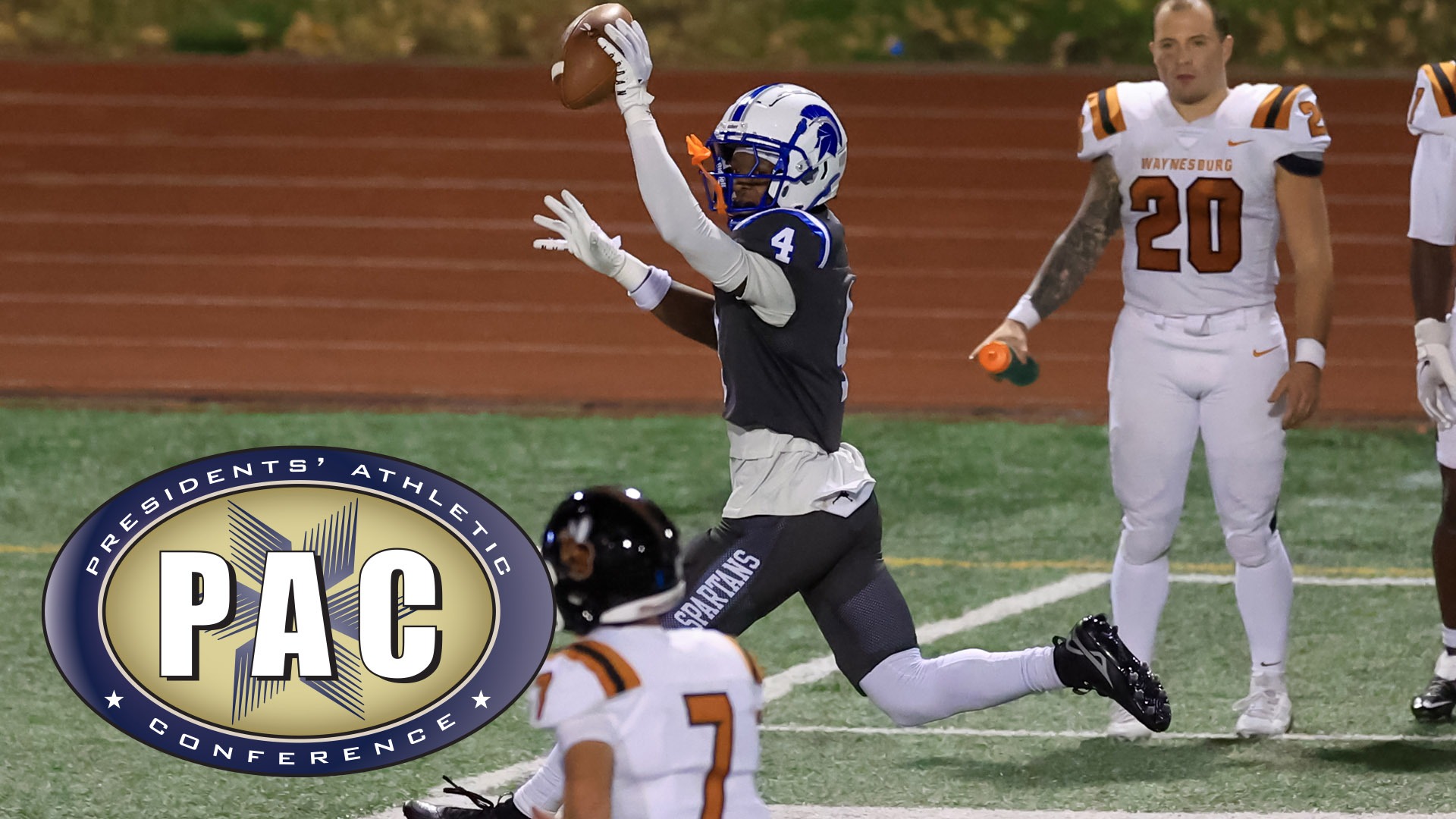 Yaw Gyamfi celebrates on his way into the end zone