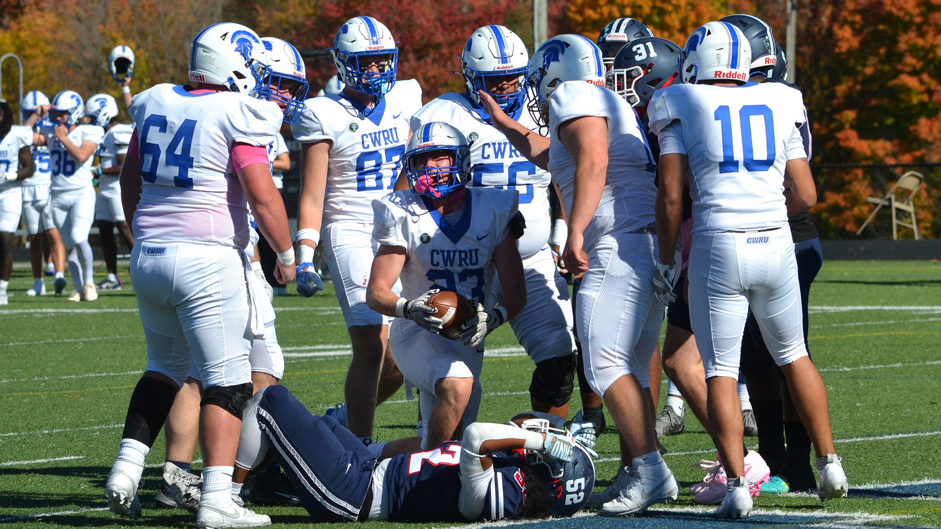 Dom Manicioto celebrates a touchdown against Hiram