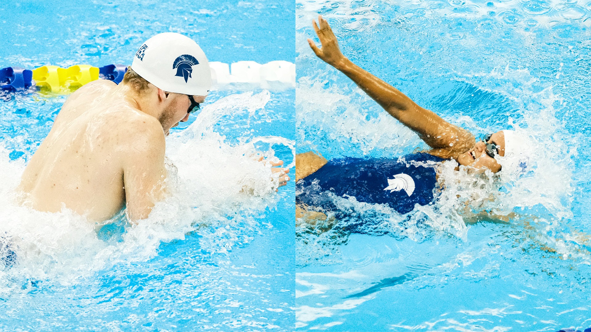 Two members of the CWRU swimming and diving teams swimming on October 24, 2026