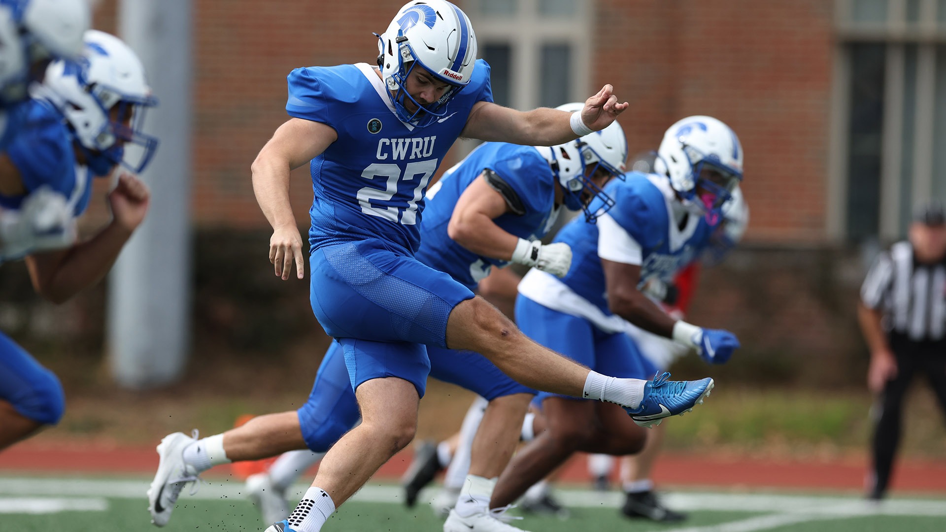 Gabriel Petrozzi kicks off against Saint Francis