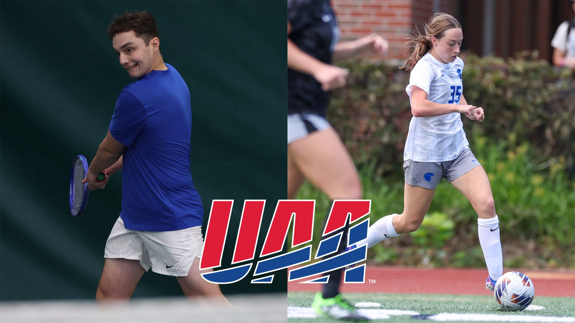 Rowan Matorin (left) UAA logo (bottom center) Izzy Probst (right)