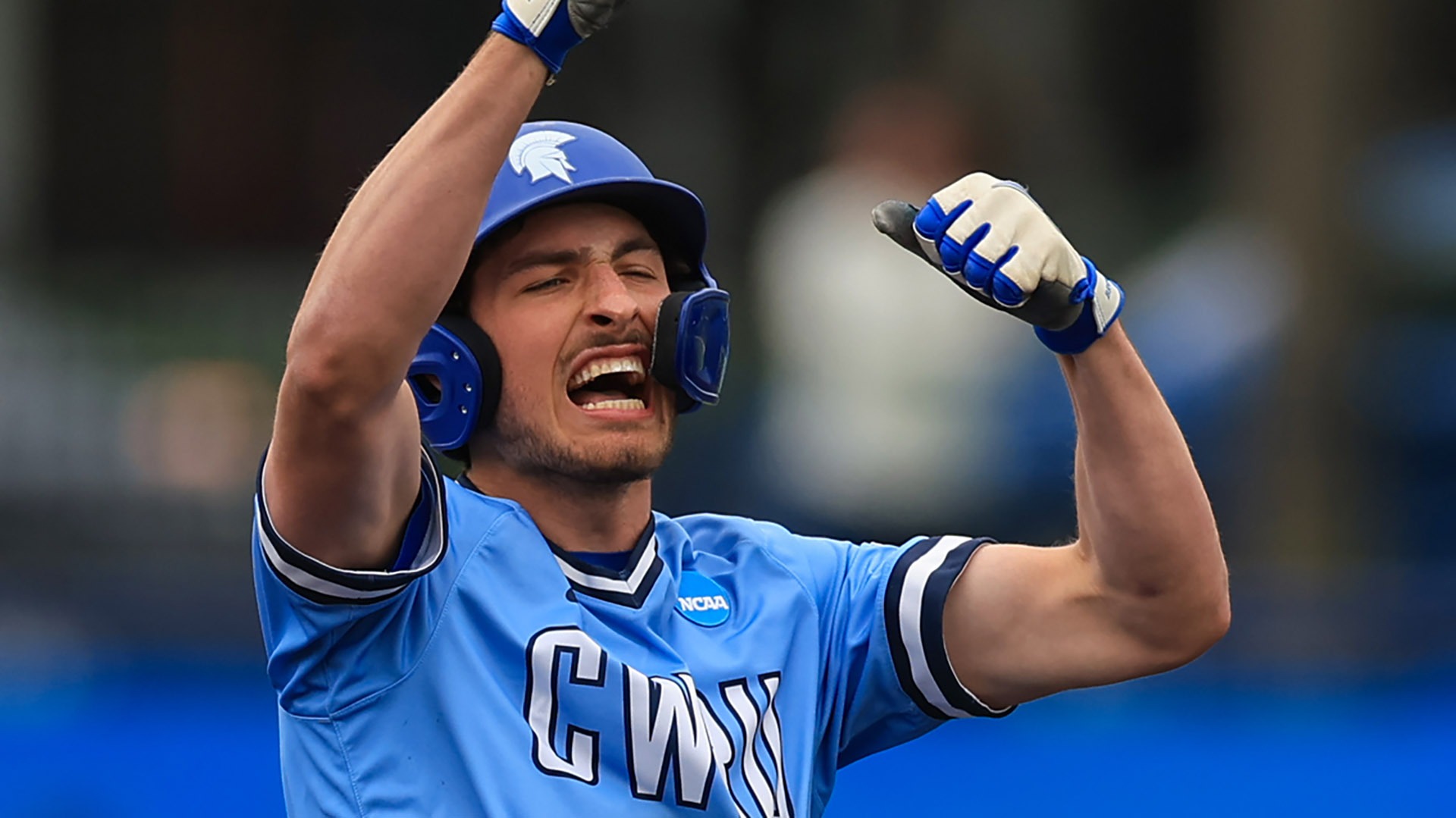 Tyler Stillson celebrates after hitting a double against Centre