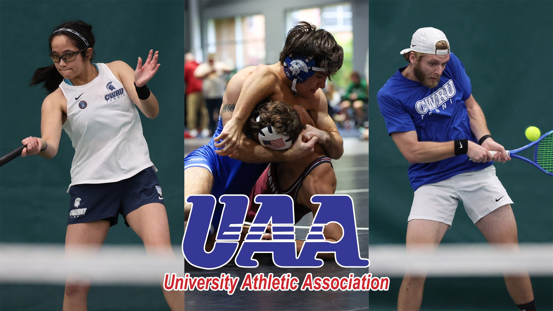 (L to R) Hannah Kassaie, Art Martinez, Bryce Ware with the UAA logo bottom center