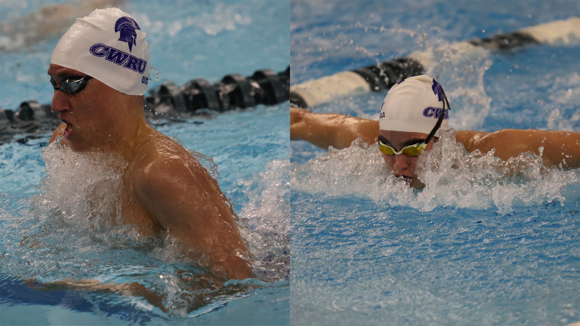 Edgar Rutkauskas (left) swimming the breaststroke; Sheila Monera Cabarique (right) in the middle of the butterfly